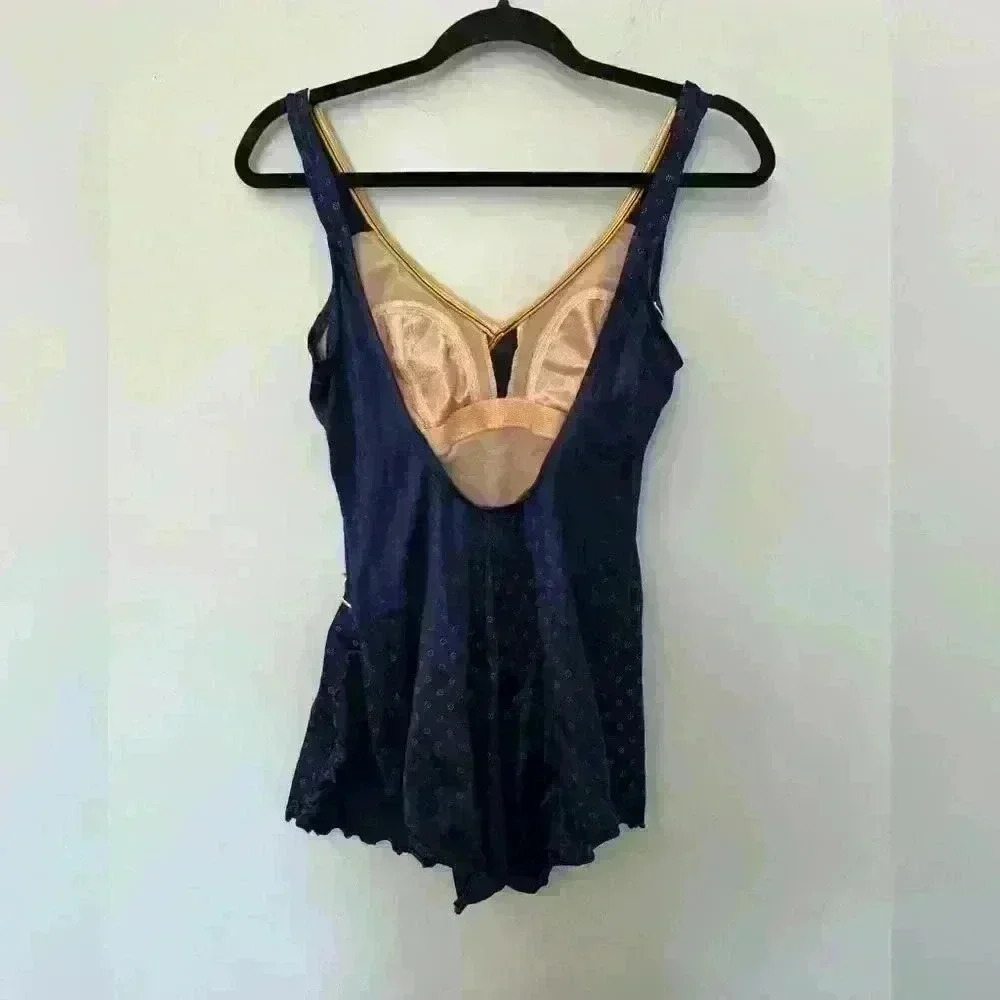Women's Vintage 1970's Longitude One Piece Blue Bathing Suit Union Made USA 14T - Picture 3 of 8